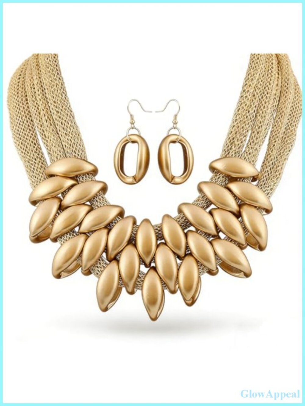JKJF African Bib Choker Necklace Earring Set Chunky Tribal Statement Layered